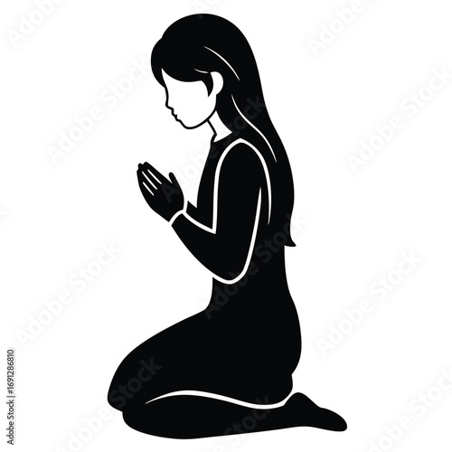 Girl Kneeling in Prayer Vector Illustration