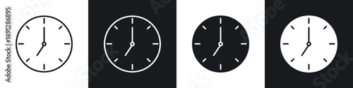 Time icons in flat and thin stroke style