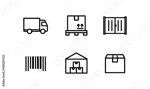 Minimalistic icons of shipping and warehouse logistics elements