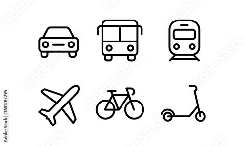 Minimalist outline icons of various transportation modes