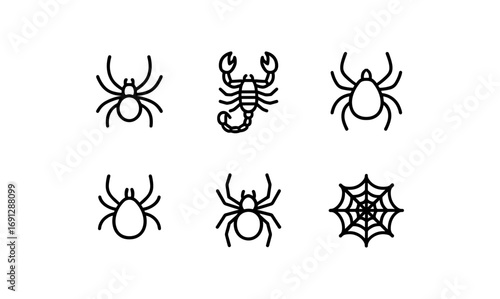Minimalist spider and scorpion icons with web design