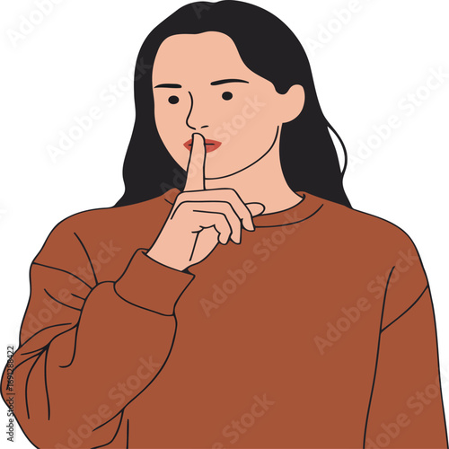 A person's face with a finger on their lips, gesturing for silence and secrecy