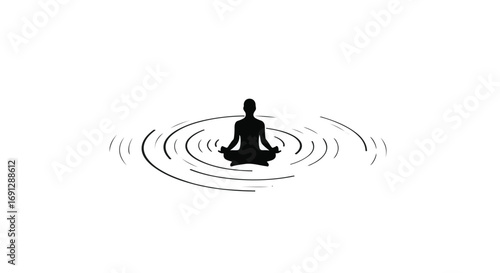 Silhouette of a person meditating peacefully on rippling water, symbolizing tranquility and inner peace.
