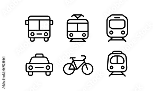 Minimalist linear icons of urban transportation modes