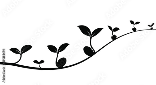 New life emerges as seedlings grow in a progression along a gentle curve