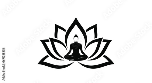 Serene silhouette of a person meditating within a stylized lotus flower, symbolizing peace and mindfulness.
