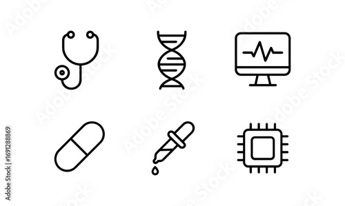 Minimalist medical and technology icons collection