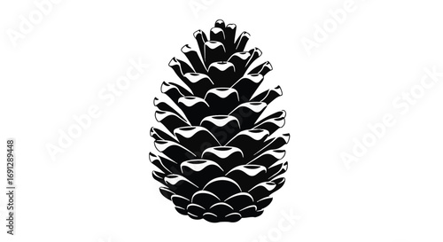 Striking black and white illustration of a pinecone on a clean white background