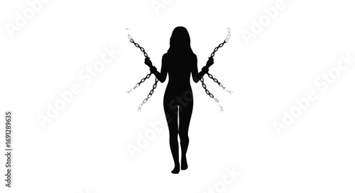 Silhouette of a woman with swirling, abstract wing-like elements emanating from her arms.
