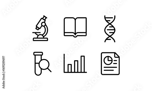 Science and research icons set in linear design for educational and laboratory themes