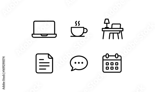 Minimalist office icons set for productivity and organization