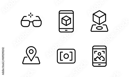 Augmented reality and location icons in simple linear style for mobile interface design