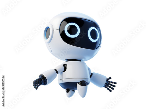Cute futuristic robot character design with glowing blue eyes representing ai and technology concepts transparent background