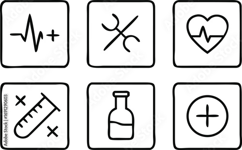 Medical Healthcare Icons Electrocardiogram Heart Test Tube Bottle Plus Symbol Vector