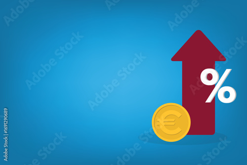 Increased income or revenue, capital gain, increased sales turnover, Euro and arrow with percentage sign	