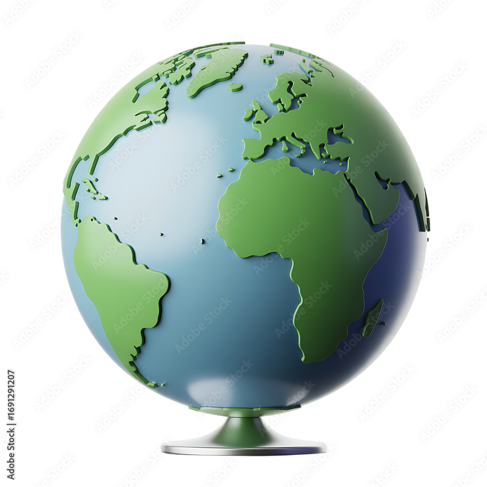 Fototapeta premium Realistic earth globe model displaying continents oceans and global environment for study and travel transparent background