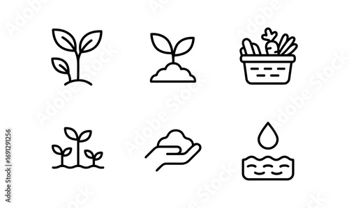 Eco-friendly line icons: agriculture, farming, and sustainability concepts