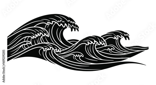 Powerful black and white waves crashing with dramatic energy