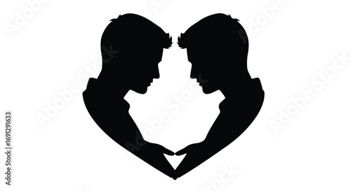 Two silhouettes forming a heart shape, representing love and connection between two men