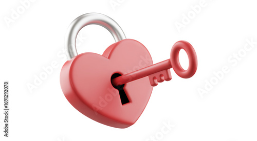 Charming heart lock and key symbolizing love security and commitment on a transparent background
