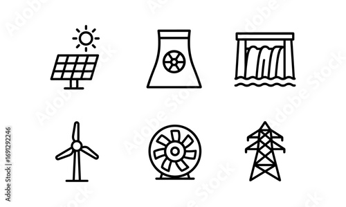 Renewable energy sources icons collection in linear style