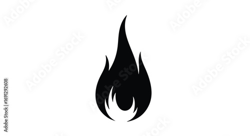 Simple black silhouette of a single flame against a white background, representing fire and heat.