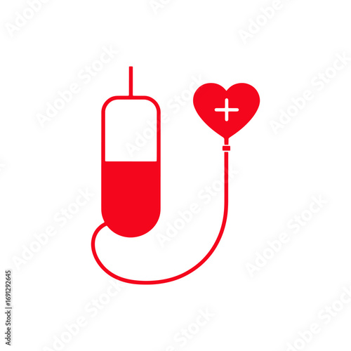 Red heart with blood bag silhouette for donation concept