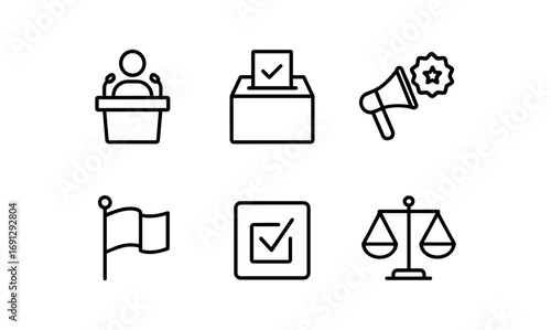 Minimalist icon set: election symbols for voting and campaigns
