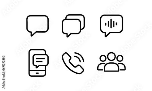 Communication icons set featuring messages and calls in minimalistic linear design