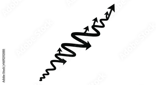 Dynamic arrow graph shows upward progress with winding path and increasing momentum