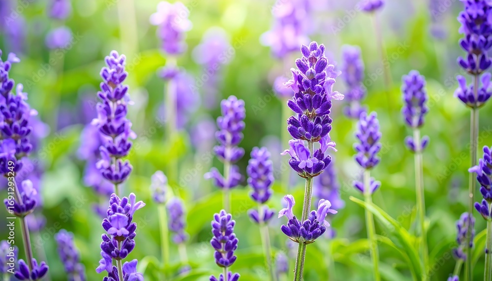 Fototapeta premium Vibrant lavender field bathed in sunlight