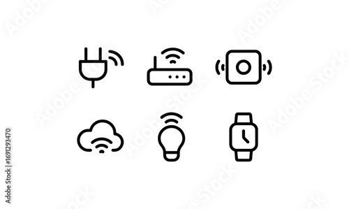 Minimalist smart home icons featuring wi-fi and connectivity elements