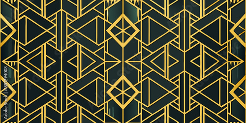 Geometric art deco pattern featuring golden lines and dark background creating a luxurious design look