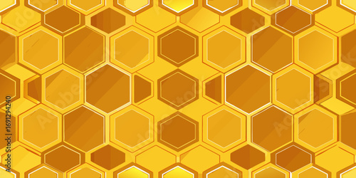 Aromatic honeycomb pattern with golden hexagons creating a sweet and visually appealing arrangement design