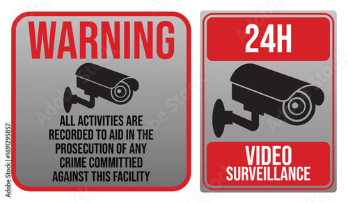 Security Camera or cctv sign, logo, badge, icon, sticker, label, emblem, stamp, symbol, black, line, flat vector, isolated illustration. Security Camera or cctv for street, home and building concept