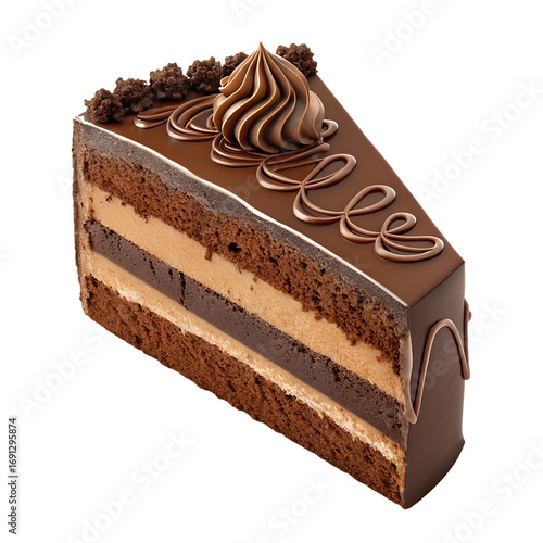 Chocolate Cake Slice 3D Rendered Isolated on Transparent Background
