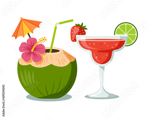 Tropical Summer Cocktails Featuring Coconut and Strawberry Margarita for Refreshing Vacation Vibes