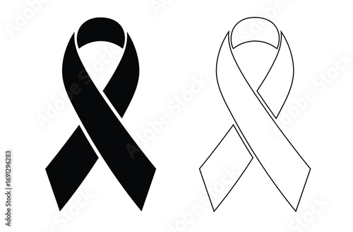 Two ribbon symbols one solid black and one outline representing mourning grief and support