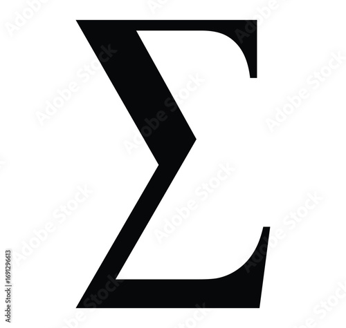 Black sigma symbol uppercase greek letter mathematical summation concept isolated on white background