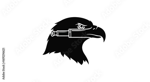 Sharp eagle head silhouette with telescope for keen vision and observation
