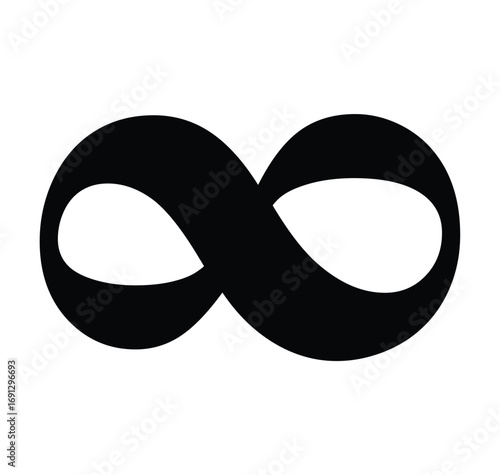 Black infinity symbol representing endless possibilities limitless potential and eternal concepts on a white background