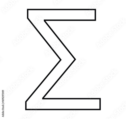 Sigma Symbol Silhouette symbol finance. Sigma sign, logo, badge, icon, sticker, label, emblem, stamp, symbol, black, line, flat vector, isolated illustration.
