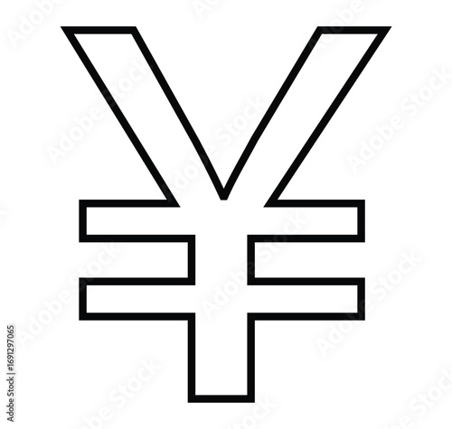 Japanese Yen Currency Symbol Silhouette yen symbol finance. Yen sign, logo, badge, icon, sticker, label, emblem, stamp, symbol, black, line, flat vector, isolated illustration.