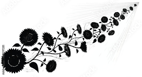 Growing sunflowers in a cheerful, abstract pattern, radiating light and energy.