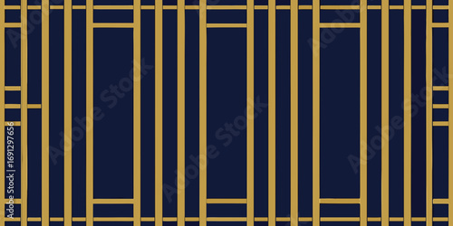 Vertical gold bars and horizontal gold bars on a navy blue background creating a geometric pattern
