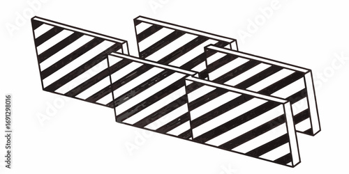 Illustration of three dimensional striped rectangular panels arranged in a repeating pattern on white background