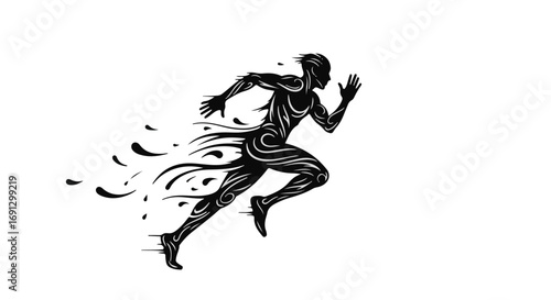 Dynamic silhouette of a runner in motion, symbolizing speed and energy with abstract streaks.