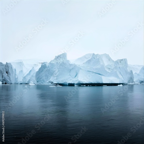 Wallpaper Mural A polar seascape with large ice floes standing tall on the horizon, reflecting soft light on the calm water surface below. Torontodigital.ca