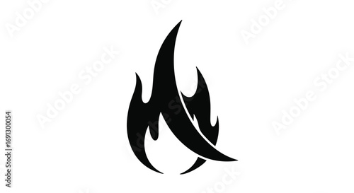 Stylized black flame silhouette on a clean white background