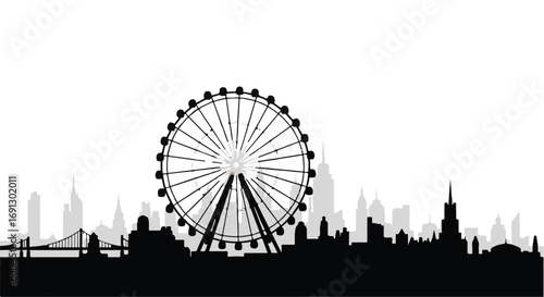 Iconic Ferris wheel silhouetted against a city skyline at dusk, evoking a sense of wonder and urban exploration.